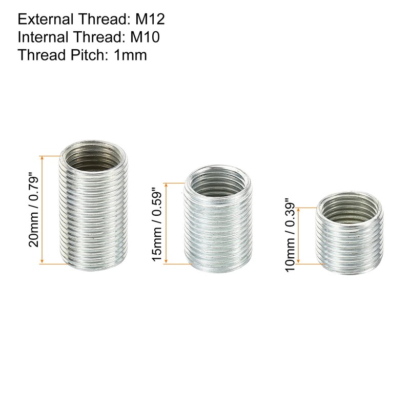 PATIKIL 1 Set M12-M10 Screw Adapter Sleeve Reducing Nuts 10/15/20mm