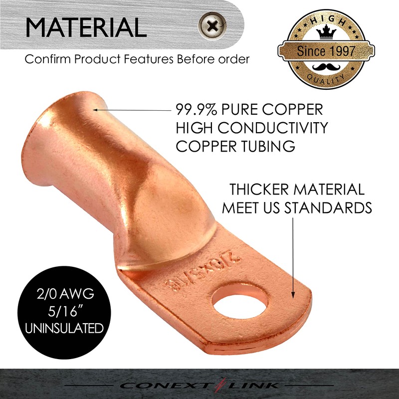 Conext Link 5pcs 2/0 AWG 5/16" Copper Wire Ring Terminal