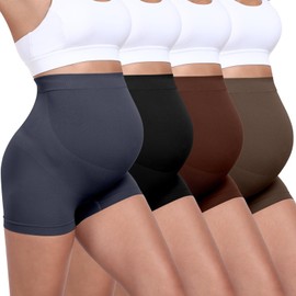 Boguish Seamless Maternity Underwear Over Belly Support Boyshorts, Pregancy Shapewear Panties for Women 4-Pack