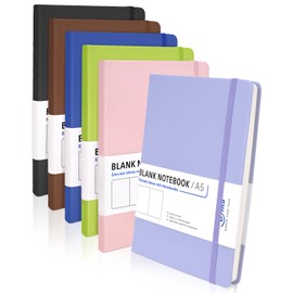 Dynta Blank Journal Notebooks for Women Men, 6 Packs A5 Hardcover Sketchbook, 200 Pages/100 Sheets Unlined Paper, 6 Colors, 5.8" x 8.4" Plain Journals bulk for Writing, Sketching, Drawing