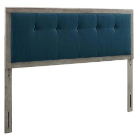Modway Draper Tufted King Fabric and Wood Headboard in Gray/Azure Blue
