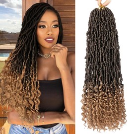 Stephanie 18 Inch Goddess Faux Locs Crochet Braids With Curly Ends 8 Packs Soft New Faux Locs Crochet Hair Natural Black Pre Looped Synthetic Crochet Braiding Hair for Women (T27, 18 inch)