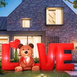Shappy 9 FT Valentine's Day Inflatable Yard Decorations Love Letters with Bear Led Lighted Inflatables Outdoor Decoration Valentine Blow Up Decor for Wedding Propose Anniversary Party Supplies