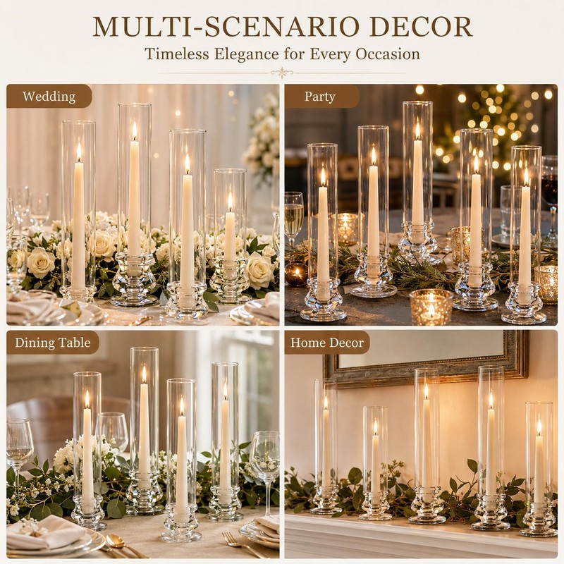 20 Pack Glass Hurricane Candle Holders, 11.8 in Clear Taper