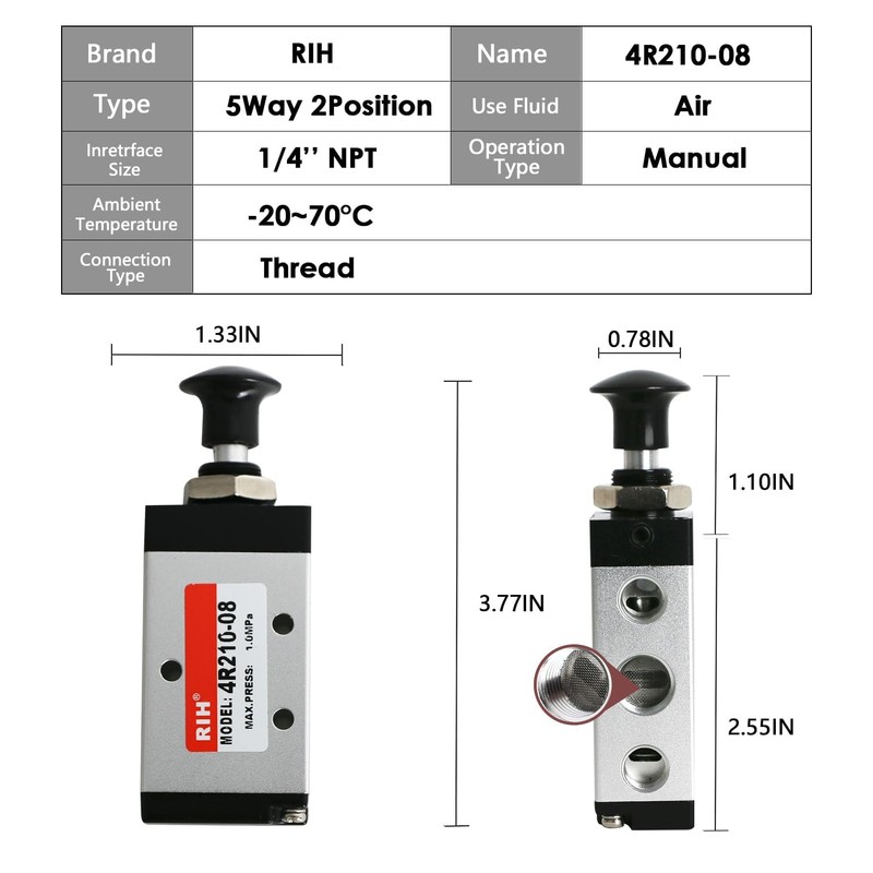 RIH Pneumatic Lever Operated Manual Switch Valve 1/4"NPT Solenoid Valve