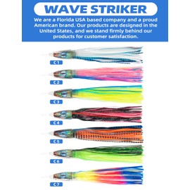 BLUEWING Big Game Trolling Lure 12in Wave Striker Fishing Saltwater with Mono Fish Line for Marlin Tuna Mahi Wahoo C5