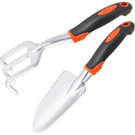 MECHEER Garden Tool Set, 2 Pack Heavy Duty Gardening Tools Set Include Orange
