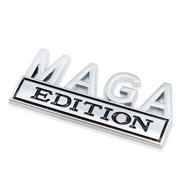 2 Pcs MAGA Edition Emblem 3D Metal Badge Decal Sticker Fit for Universal Car Truck SUV Side Rear Front Hood Trunk Door (Silver Black)
