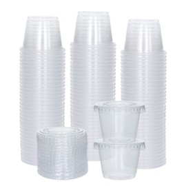 Galashield 100 Sets 1 oz Small Plastic Containers with Lids, Jello Shot Cups, Disposable Portion Containers, Souffle Cups for Sauce and Dressing