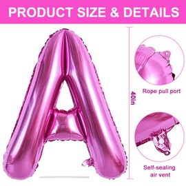 TONIFUL 40 Inch Large Rose Red Letter A Balloons Giant Alphabet Hot Pink Letter Balloons,Foil Mylar Big Balloons for Birthday Party Anniversary Supplies Decorations