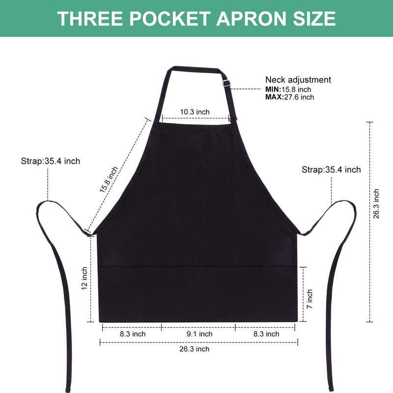 Jubatus 2 Pack 3 Pockets Adjustable Bib Apron Chef Kitchen