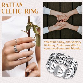 Suplight 925 Sterling Silver Celtic Knot Friendship Ring, 8mm Retro Celtic Wedding Bands for Women Size 11