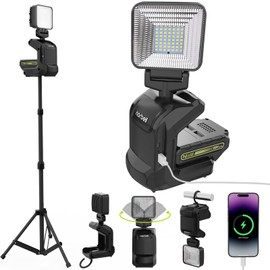 Narbell Rechargeable LED Work Light on Stand, Portable Work Lights with Telescopic Tripod Stand, 3000LM, 2Ah Battery, Dimmable Cordless Work Lights for Bench Garage Workshop Camping Construction