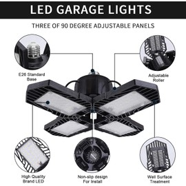 8Pack LED Garage Lights,100W Deformable Led Garage Lighting 10000LM E26 Daylight 6000K LED Garage Ceiling Lighting Super Bright Adjustable Garage Lights for Garage,Warehouse