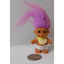 Russ Light Purple Hair Troll Baby Doll in Diaper and Bib 2" Tall