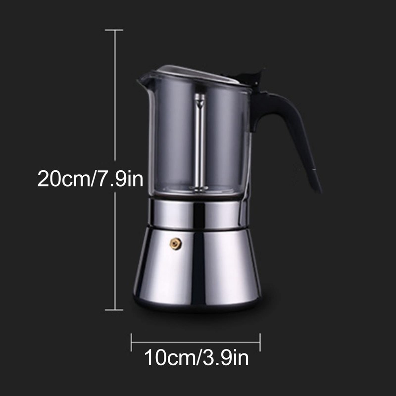 Stovetop Espresso Maker,Coffee Moka Pot,Crystal Glass Top Stainless Steel Stovetop