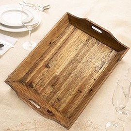 Screen Gems TD-006 Country Cottage Wooden Serving Tray Set Natural & Brown - 3 Piece