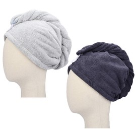 HOPESHINE Toalla de secado de pelo de microfibra Turbante Twist para cabello largo, toalla mágica de secado instantáneo, tapa absorbente de secado rápido, gran regalo para mujeres y niñas, 2 unidades, gris oscuro + gris claro