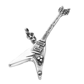 PAMTIER Men's Stainless Steel Retro Electric Guitar Pendant Punk Necklace with Chain