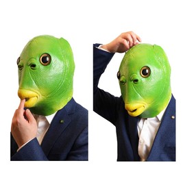 Green Fish Head Halloween Funny Cosplay Animal Mask Headwear Half Mermaid Mask Rubber Halloween Green Head Mask Disguise Realistic Props (1)