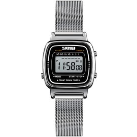 MASTOP Women's Digital Watches Ultra-Thin Gorgeous Simple Petite Wrist Watches Small Dial Mesh Steel Bracelet (Silver)