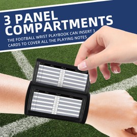 AUGELUX Wrist Coach Football Play Wristbands, Football Wrist Playbook, Youth and Adults Triple Window Tactical Quarterback Wristband Playbook for Flag Football, Softball, Baseball (Black-5Pack, Youth)