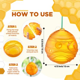 Qualirey 3 Pack Wasp Traps Yellow Jackets Outdoor Hanging Catcher Bee and Wasp Traps for Outside Hornet Bait Reusable Bee Catcher for Garden Farm Orchard(Honeycomb Style)
