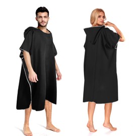 DIELOVEHUA Towel Poncho for Adults, Microfibre, Black, Bath Poncho, Surf Poncho, Hooded Bath Poncho, Changing Aid for Men and Women, for Camping, Surfing, Beach, Water Sports