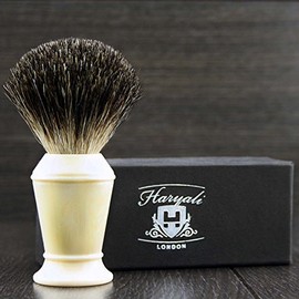 Men's Pure Black Badger Shaving Brush in Ivory Colour Handle. Perfect for Everyday Use.