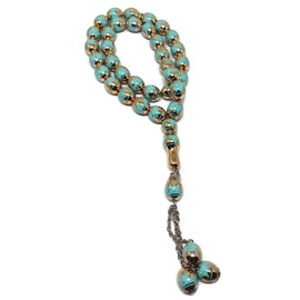 Muslim Tasbih 33 Rosary Bead AMN-276 Islam Prayer dhikr Misbaha with Masjid Image Printed on Laser Crystal Stone Beads Islamic Religion Eid Ramadan Gift (Aqua)