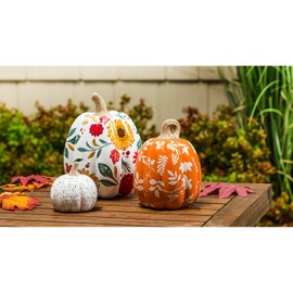 Evergreen Garden Beautiful Decorative Seasonal Autumn Blooms Ceramic Pumpkin Garden Statue Set of 3-6 x 6 x 9 Inches Fade and Weather Resistant Indoor/Outdoor Decoration for Homes, Yards and Gardens