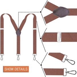 SupSuspen Y-Back Suspenders 1.4'' Heavy Duty Braces&3 Swivel Hooks on Belt Loops