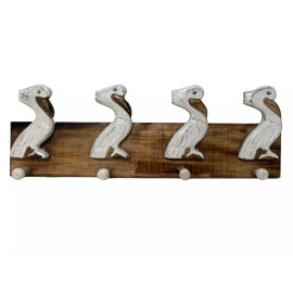Handmade HAND CARVED WOOD PELICAN BIRD WALL ART TOWEL HANGER HOOKS POOL TROPICAL ISLAND