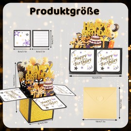 3D Pop Up Card, Birthday, Happy Birthday Card, Black Gold 3D Birthday Card Pop Up, Birthday Card with Envelopes and Cards, for Women, Men, Family, Friends