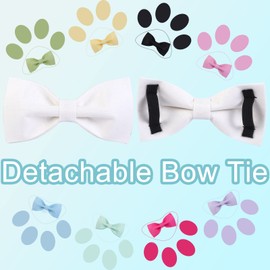 ARING PET Dog Collars, Fancy White Dog Collar with Bow, Adjustable Cotton Wedding Bowtie Dog Collar with Metal Buckle for Small Medium Large Boy and Girl Dogs