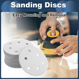 INFINAUTO Schleifscheiben, 4,92" 6-Loch 1000er Körnung Kfz-Reparatur Rundes Klett-Schleifpapier Aluminiumoxid Weiß, 50 Stück