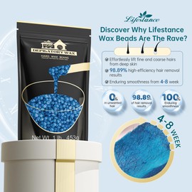 Lifestance 450 g Waxing Beads Formulated for Beginners, Wax Beads with 10 Wooden Spatulas for Hair Removal, Chamomile Wax Hair Removal Beads for Bikini - Leg - Armpit