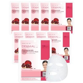DERMAL Mascarilla Facial Coreana De Colágeno Y Granada (Paquete De 10) - Revitalizante, Piel Radiante Y Elástica - Hipoalergénica Y Respetuosa Con La