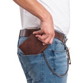 STILORD 'Dominik' Men's Leather Wallet with Chain Stylish Slim Wallet Small Wallet Men's Genuine Leather Wallet RFID Blocker Purse Vintage, Salerno - Brown, coin purse