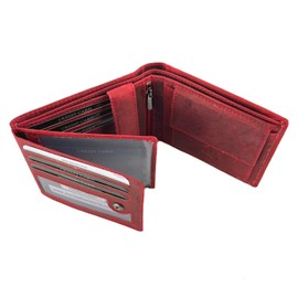 BUFFALO HILL 2394 Wallet Buffalo Leather Wallet I Genuine Leather Wallet I Landscape Format Men's Wallet I RFID Protection I Leather Wallet with Coin Compartment I 9 Card Slots, red, Modern