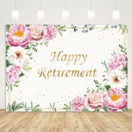 Happy Retirement Backdrop for Women Pink Rose Gold Dots Retirement Party Banner White Floral Greenery Leaves Decoration Lady's Retirement Party Decor Congrats Retire Photo Booth Props(8x6ft)