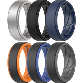 ThunderFit Silicone Wedding Rings for Men Breathable Airflow Inner Grooves, Step Edge Sleek Design Rubber Engagement Bands 8mm Wide 2mm Thick, Variety Multipack 4-108