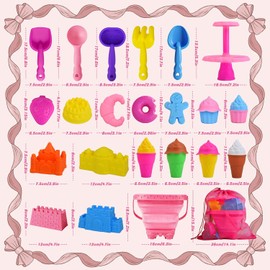 Juguetes de Playa para Niños, Juguetes de Arena 31Pcs Set de Juego de Arena para Niños, Moldes de Castillo y Postres con Cubos Plegables, Kit para Construir Castillos de Arena, Palas y Bolsa de Malla