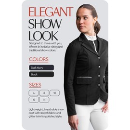 HORZE Nova Womens Equestrian Show Coat | Horse Riding Competition Jacket - Black - 8