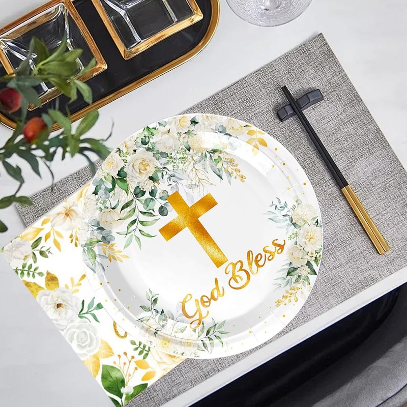 Yorcocek 40PCS God Bless Baptism Tableware Set