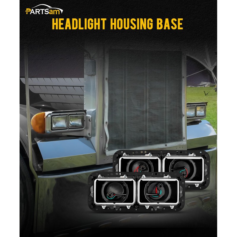 PARTSam Headlight Housing Base with H4 Plugs Wire Harnesses Stainless