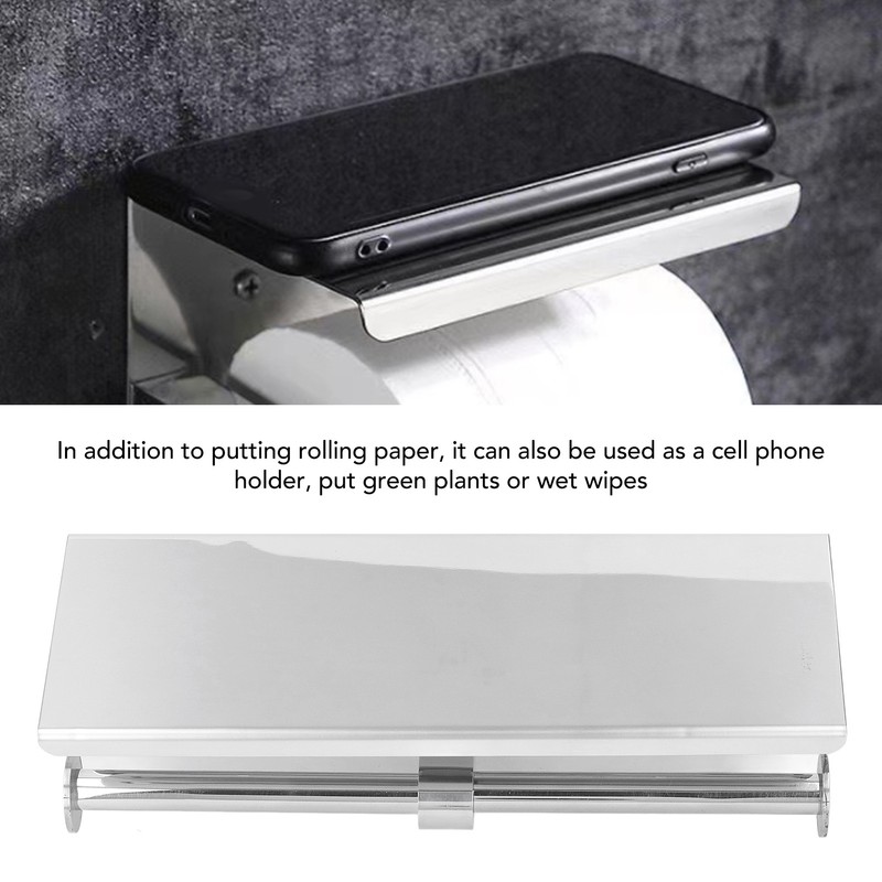 Stainless Steel Toilet Paper Holder with Shelf Self Adhesive Punch