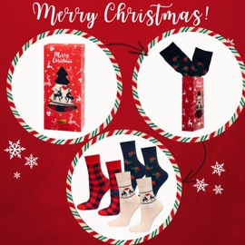 soxo Christmas Socks for Women Gift Sock in Gift Box Christmas Set Christmas Box 35-40 3 Pairs, Red 3 Pairs