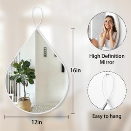 FEUFOAM Teardrop Mirror Small Wall Mirror with Metal Framed Decorative Mirror for Wall Oval Hanging Mirror for Bathroom Living Room Bedroom Entryway Hallway White Home Decor
