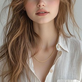 JUHEPROKIT Gold Necklaces 14K Gold Chain for Mens Necklace Singapore Chain with Delicate Twist Dainty Thin Necklace for Women (Length 20 Inches)